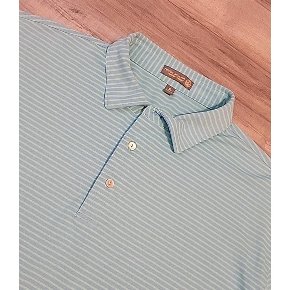 Peter Millar Summer Comfort Polo Shirt Mens XL Blue Stripe Performance Golf SS‎
